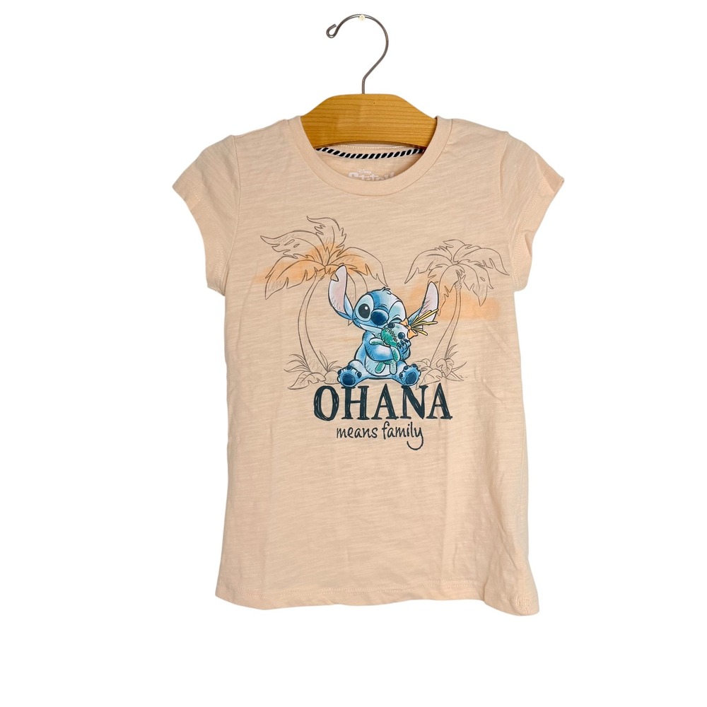 Disney Lilo & Stitch Ohana Means Family Graphic Tee Peach Kids Size 6/7 SM